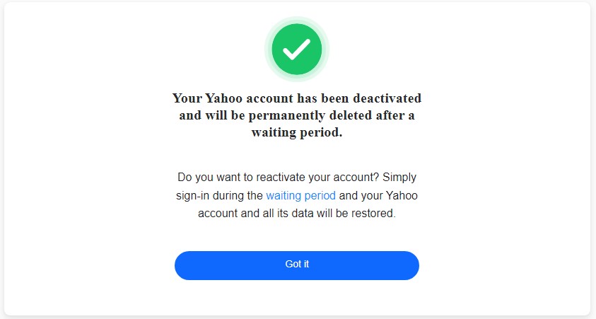 Yahoo account deactivated
