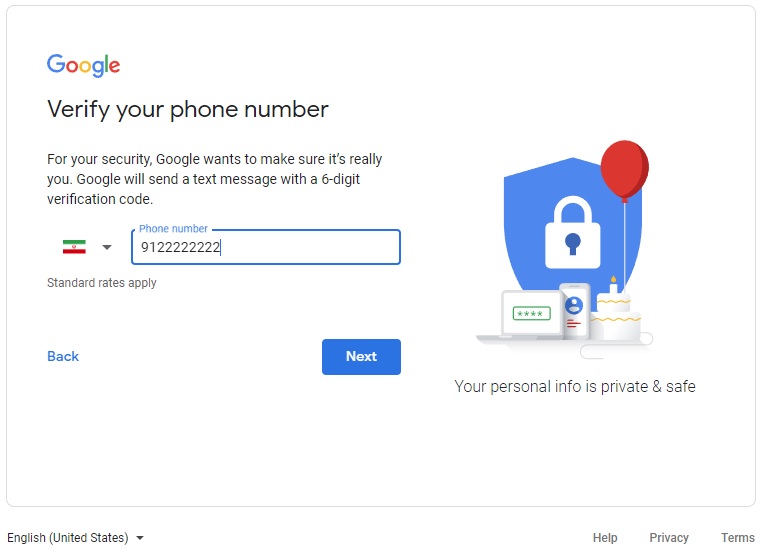 تایید شماره تلفن در ایمیل گوگل