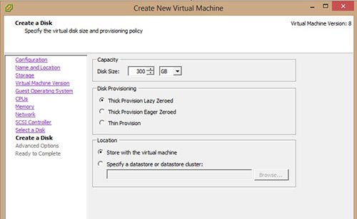 Create New Virtual machine Thick, Thin