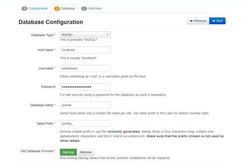 joomla database configuration