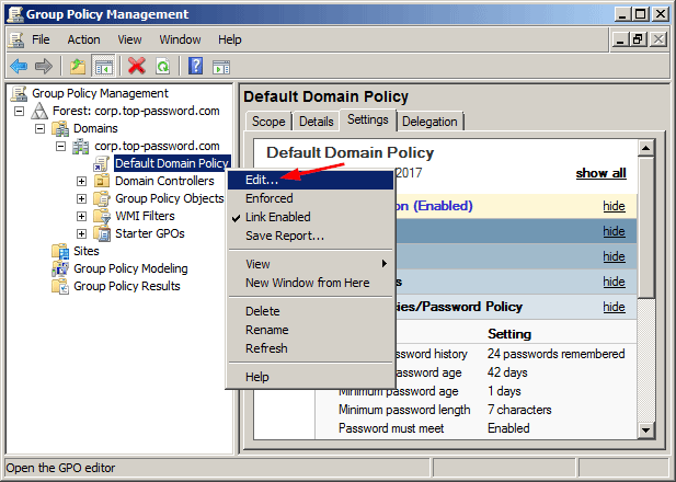 default domain policy edit 