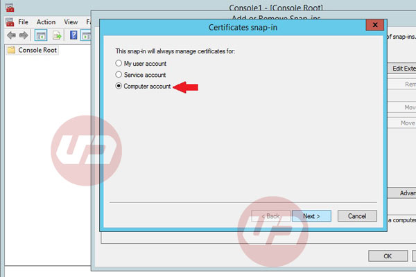 Certificate snap in computer account