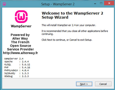 WampServer setup wizard