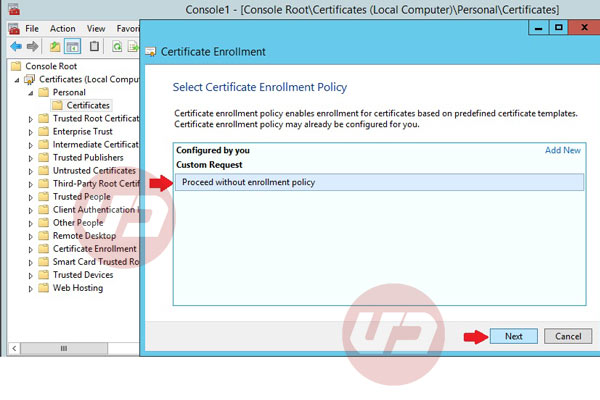 Select Proceed without enrollment policy