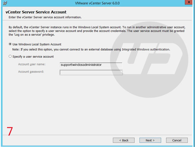 vCenter Server use Windows local system account