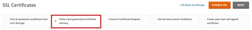 دایرکت ادمین past a pre generated certificate and key