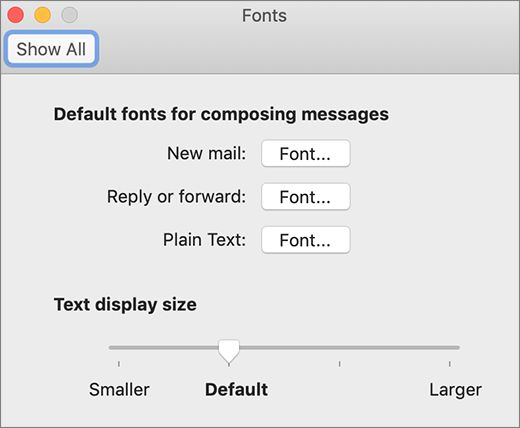 macOS outlook preferences fonts